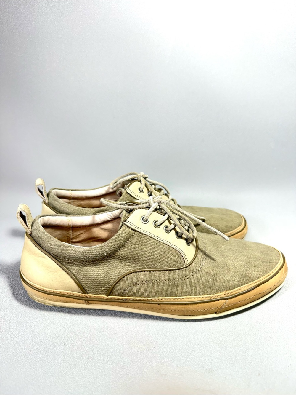 John Varvatos Beige/Tan Suede Leather and Canvas Lace-Up Low Top Sneakers